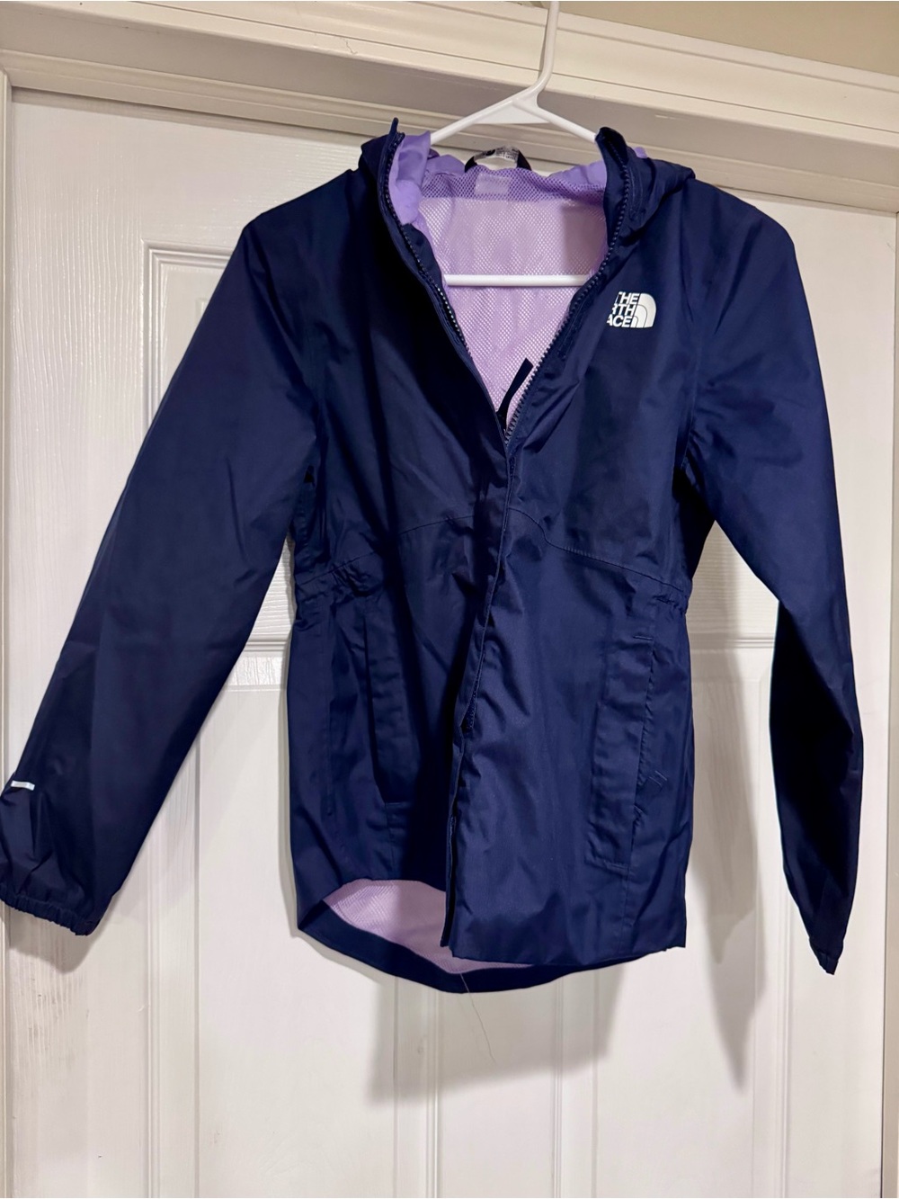 The North Face Navy Hooded Raincoat with Lavender Lining